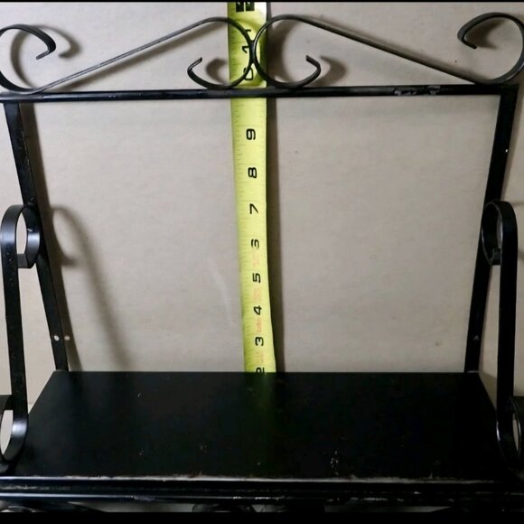 Vintage Wrought Iron Black Wall Shelf with Scroll Elements - Picture 6 of 8